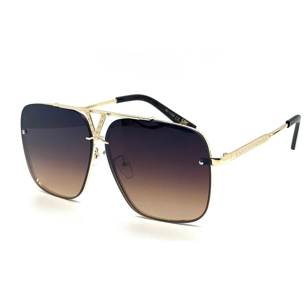 Sunglasses Gold Frame Brown Gradient Lens Fashion Shades Retro Classic UV400 New